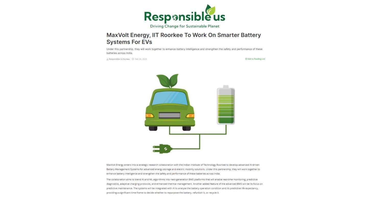 Maxvolt Energy & IIT Roorkee Forge AI-Powered Battery Management Breakthrough for Clean Mobility and Storage
