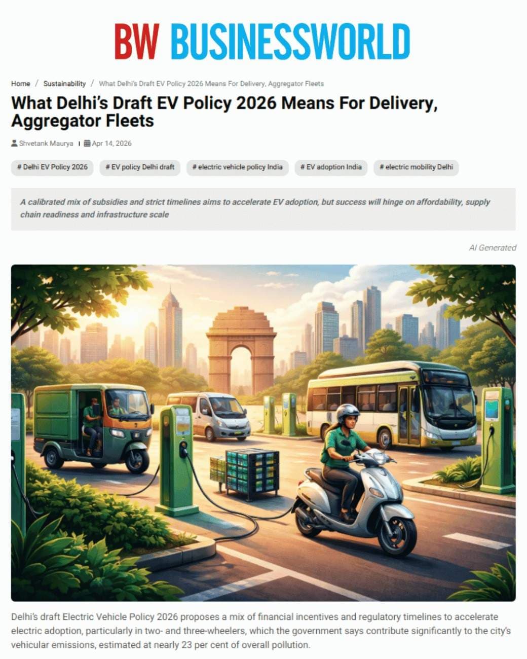 Delhi's Draft EV Policy 2026 Signals Major Shift for Delivery and Aggregator Fleets
