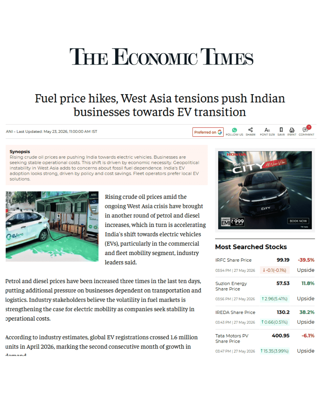 Fuel Price Hikes and West Asia Tensions Accelerate EV Adoption, Boosting Demand for Maxvolt Energy Solutions
