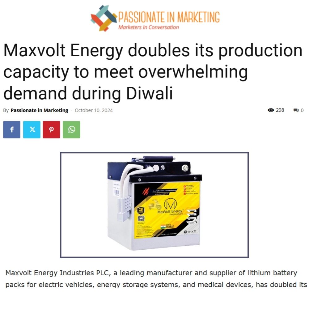  Maxvolt Energy Scales Up Production to Meet Diwali Demand