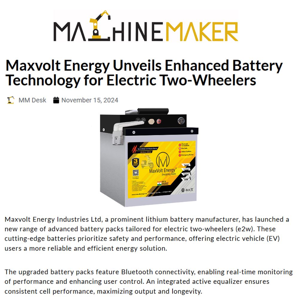 Maxvolt Energy Introduces Advanced Battery Packs for Electric Two-Wheelers