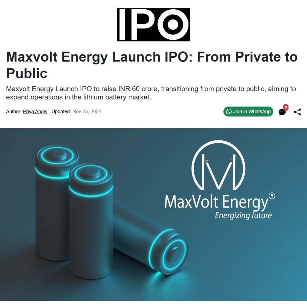 Maxvolt Energy Launches IPO, Aiming to Raise ₹60 Crore and Expand Lithium Battery Operations