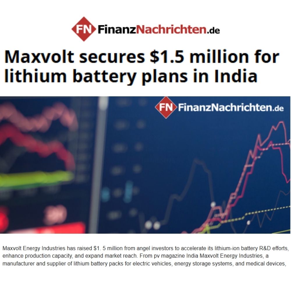 Maxvolt Energy Secures $1.5 Million to Boost Lithium-Ion Battery Innovation in India