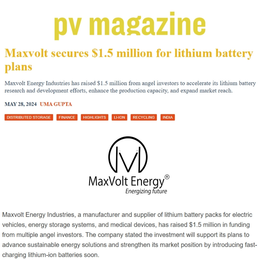 Maxvolt Energy Secures $1.5M to Boost Lithium Battery Innovations