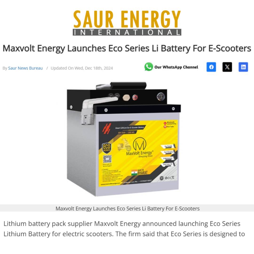 Maxvolt Energy Unveils Eco Series Lithium Batteries for E-Scooters