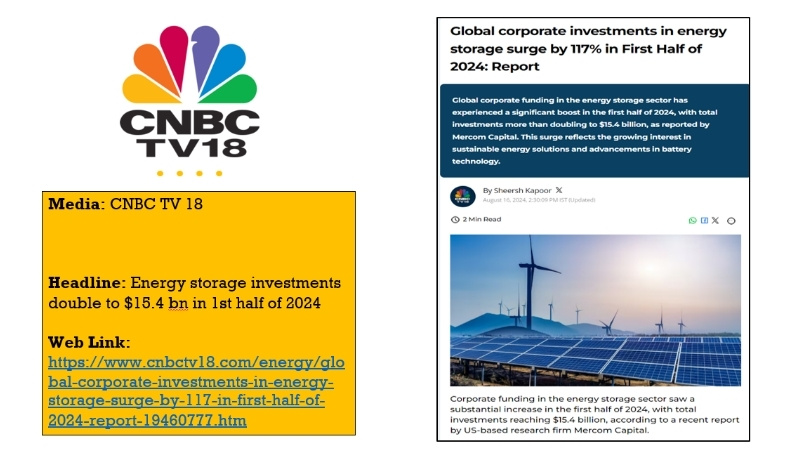 Global corporate investments in energy storage surge by 117% in First Half of 2024